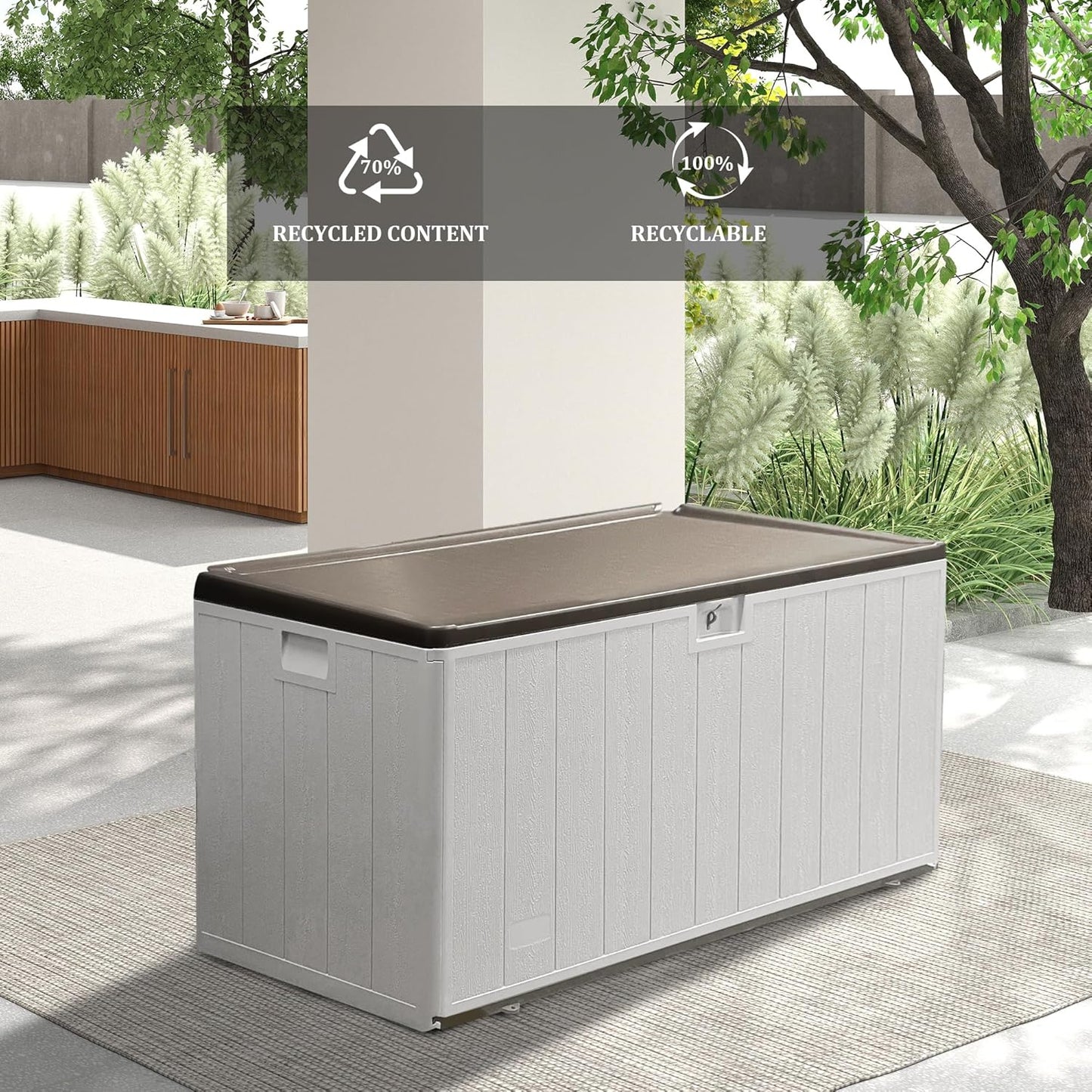 Premium Pro Edition 110 Gallon Lockable Resin Deck Box, Waterproof & UV-Resistant Outdoor Storage Box for Outdoor Cushion Storage, Garden Tools & Pool Accessories Storage, White