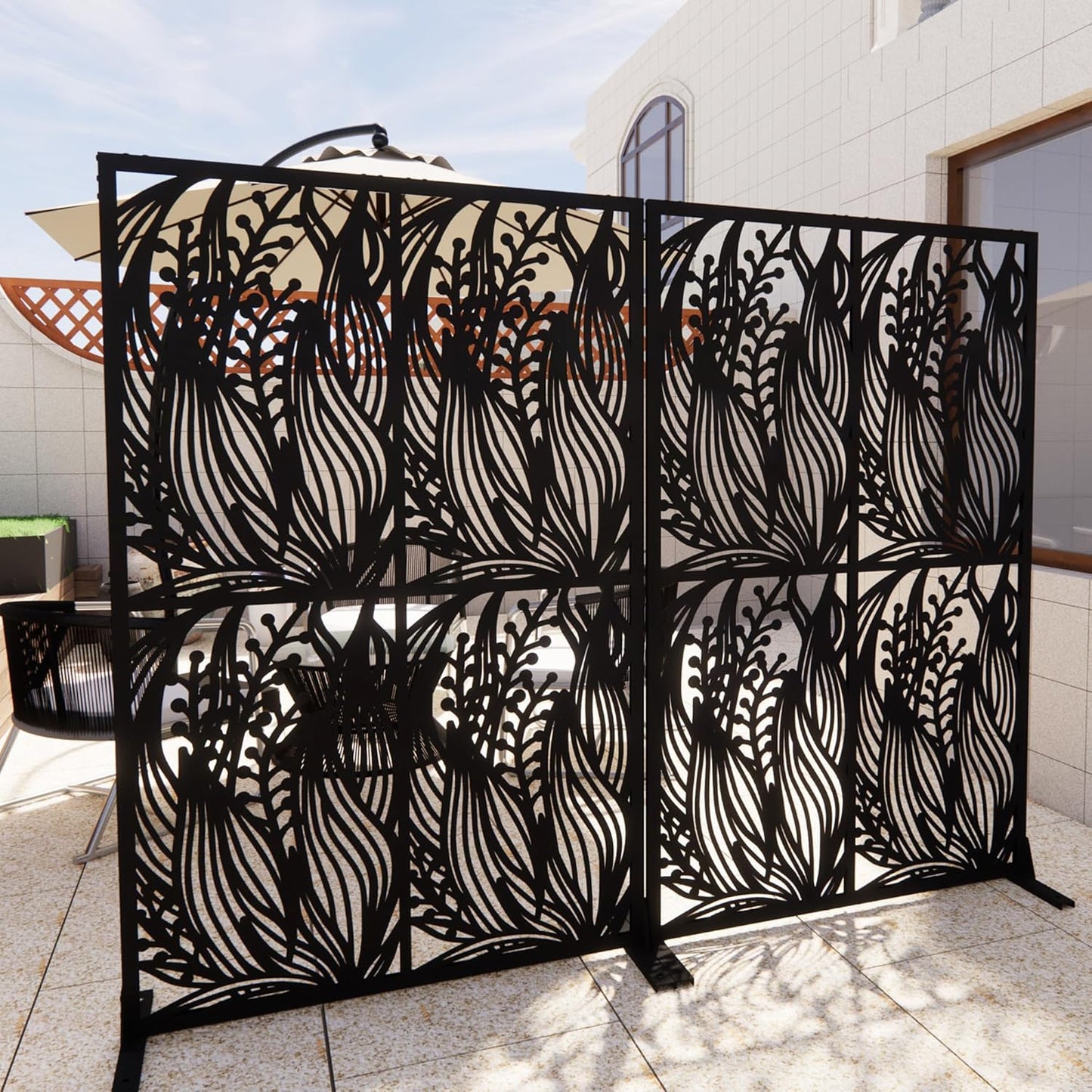 2 Pack Metal Privacy Screens 72" H Outdoor Privacy Screens Panels Outdoor and Indoor Leaf Pattern Divider for Balcony Patio Garden Room Divider(Black,2 Pack