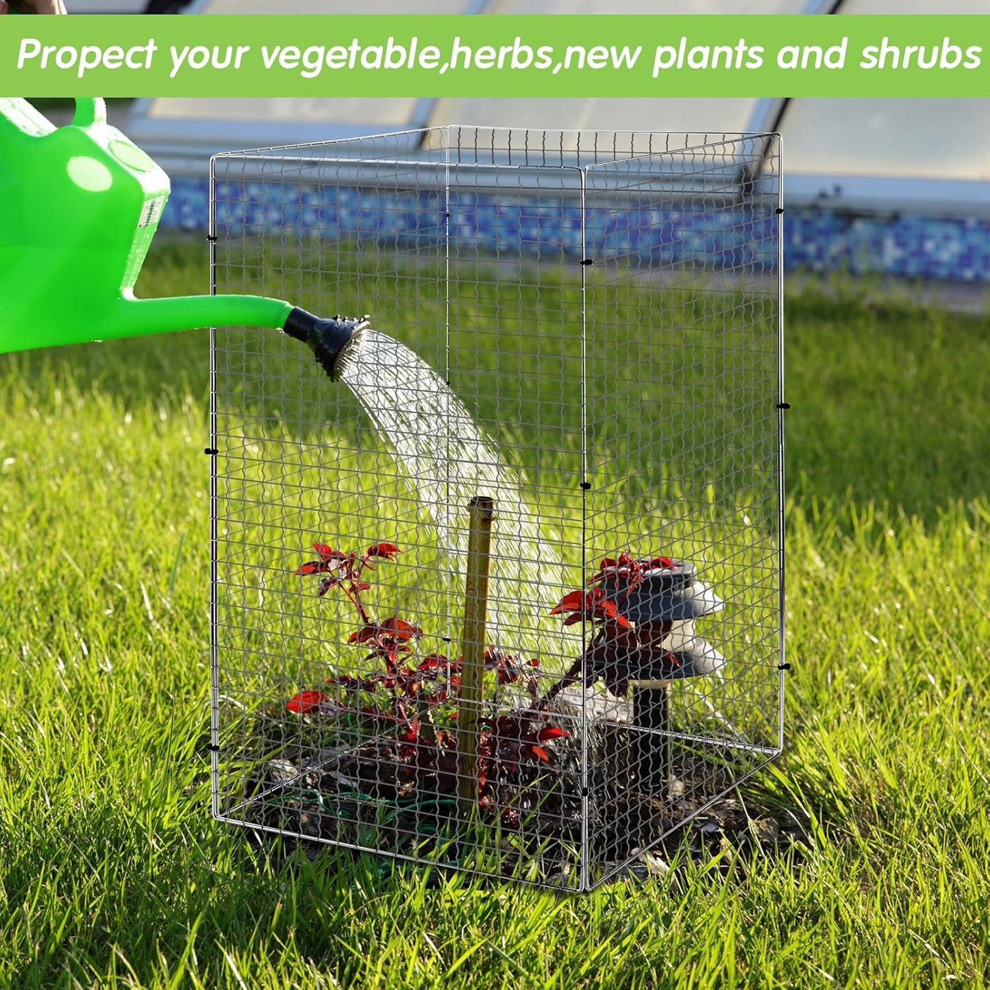 Geosar 60 Pcs/15 Packs Chicken Wire Plant Protectors 11.7 x 19.5 Inch Mesh Plant Protection Cage from Animals with U Shaped Garden Stakes and Nylon Tie for Outdoor Garden Flowers Vegetables