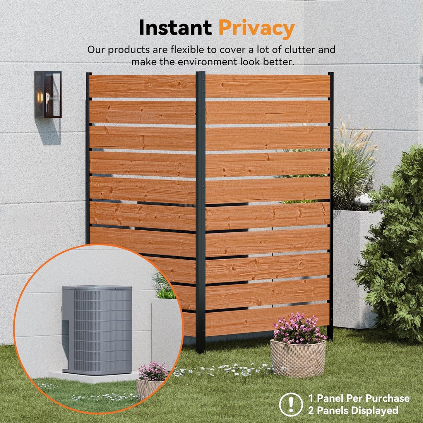 Modern Shade 5' x 3' Wood Privacy Fence Screen (4 Panel) Natural Cedar Wood, Outdoor Privacy Fence Panel for Deck Balcony, Conceals Trash Cans Air Conditioner, Ultimate Fence Privacy Screen