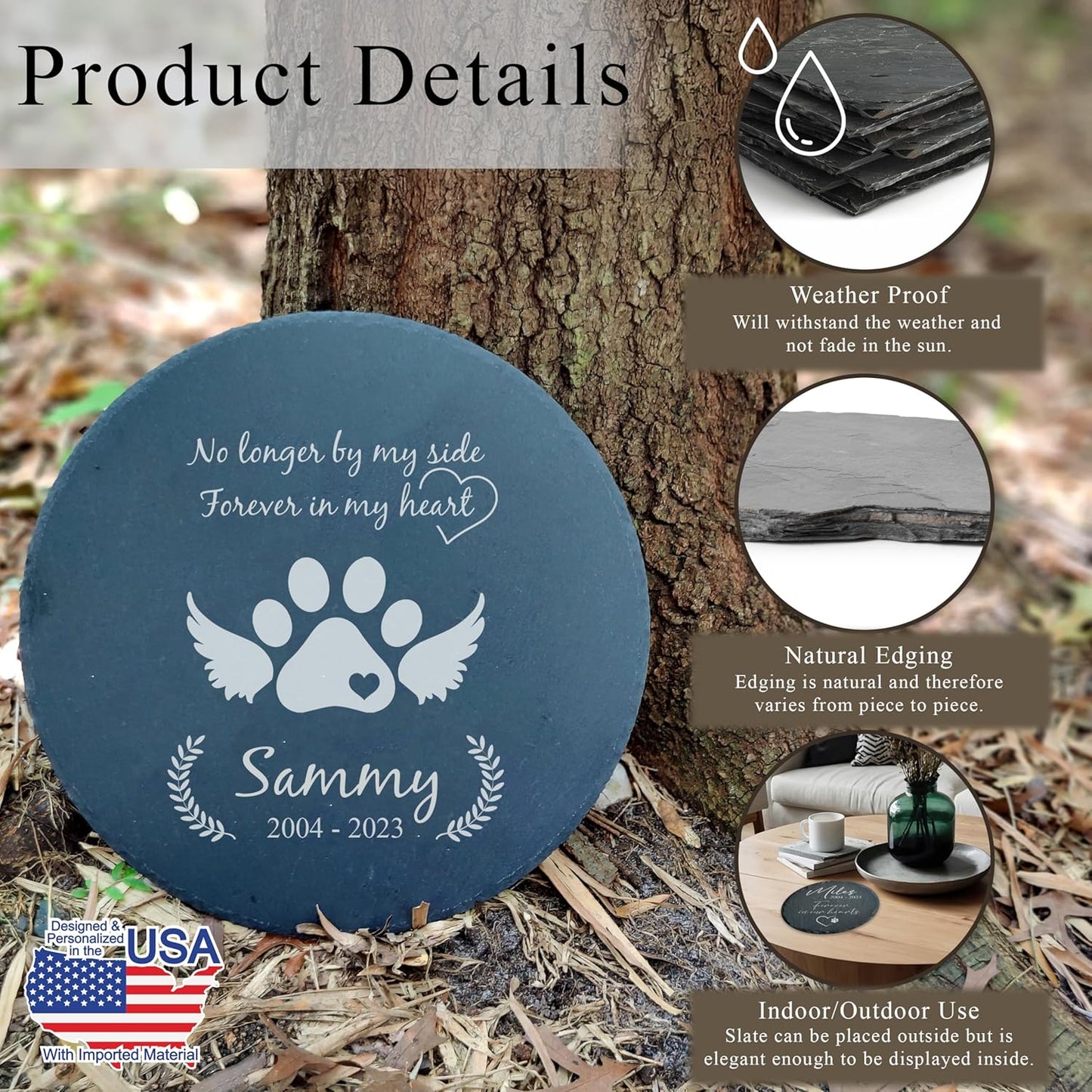 Personalized Pet Memorial Stone for Dogs and Cats | Custom Laser-Etched Weatherproof Garden Grave Marker | Natural Stone Bereavement Headstone Sympathy Gift | 4, 6, 10, or 12 Inch Heart or Circle Shape (A3)