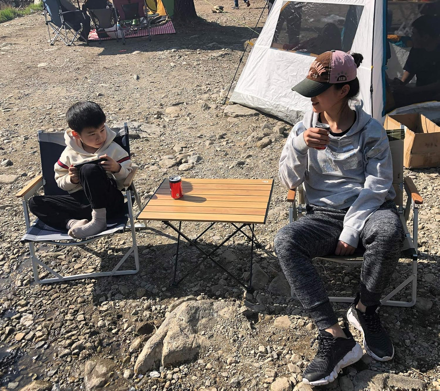 iClimb Ultralight Compact Camping Folding Table with Carry Bag (Nature - L)