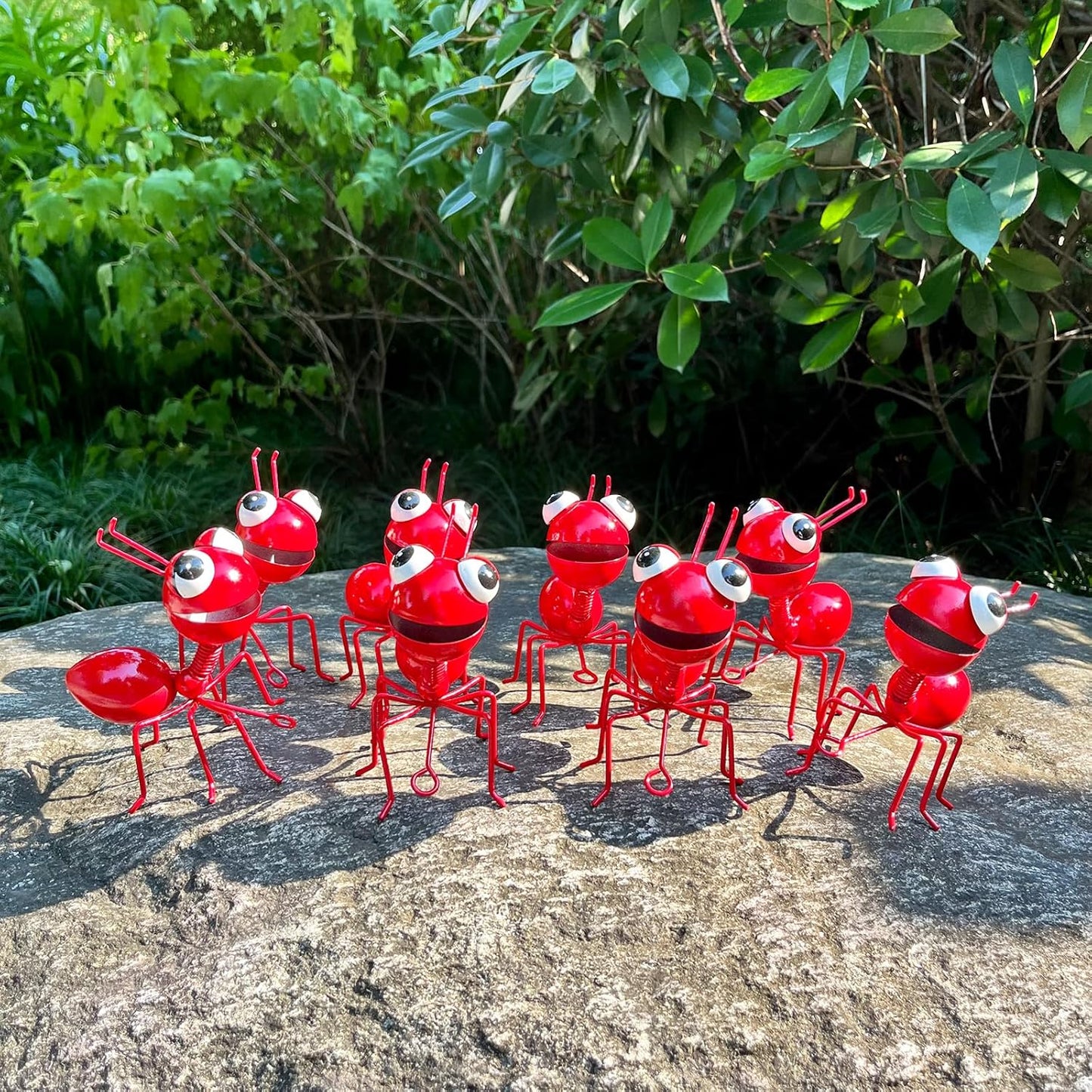 Metal Yard Art Garden Decor for Outside Cute Ants Yard Decorations Outdoor Lawn Ornaments Backyard Gifts for Mom - Set of 8（All Red）