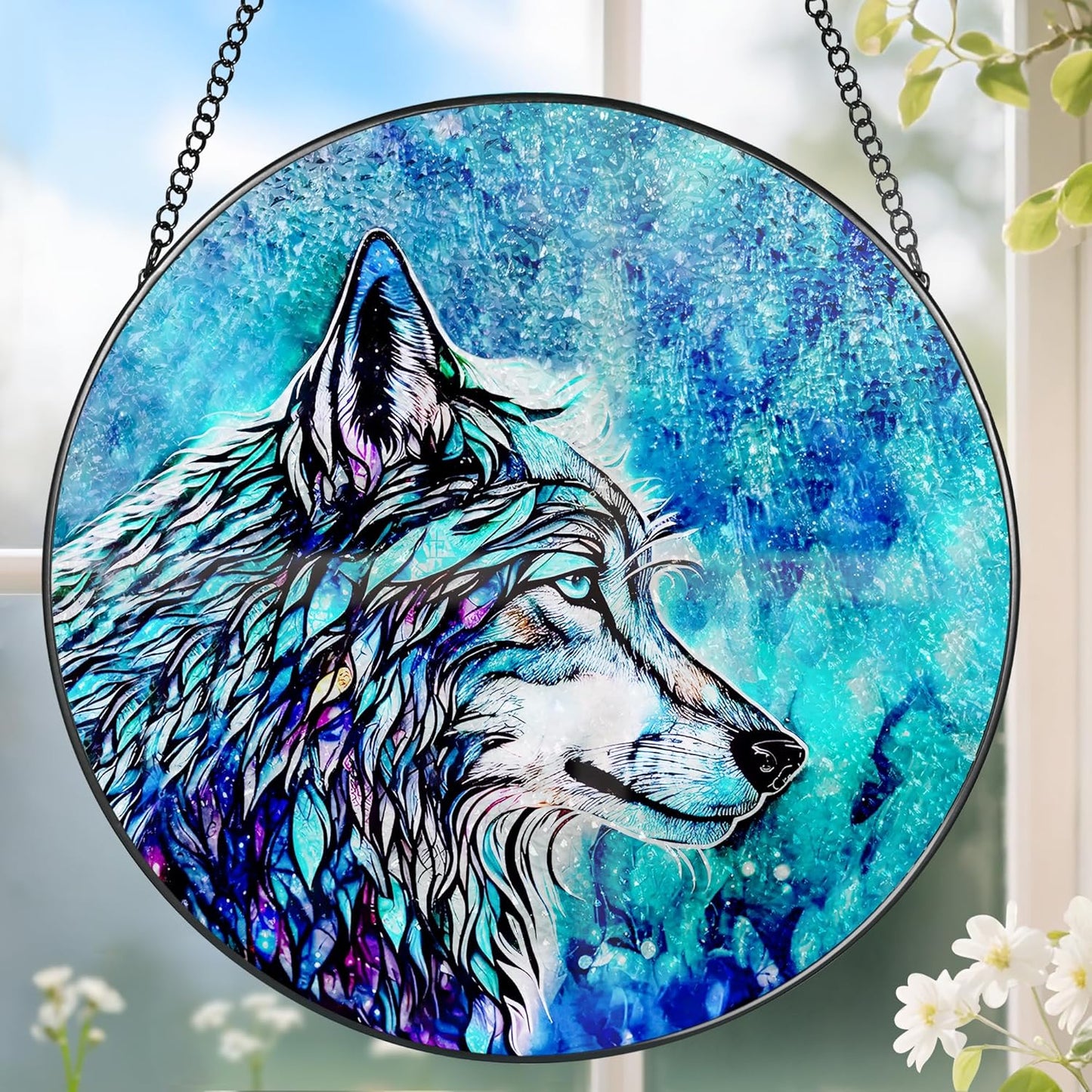 Stained Glass Window Hanging, Stained Glass Suncatcher, Wolf Sun Catcher, Window Hanging Decor, Wolf Lover Gift, Gifts for Fathers Day or Mathers Day, Christmas or Birthday Gift, Gifts for Women Men