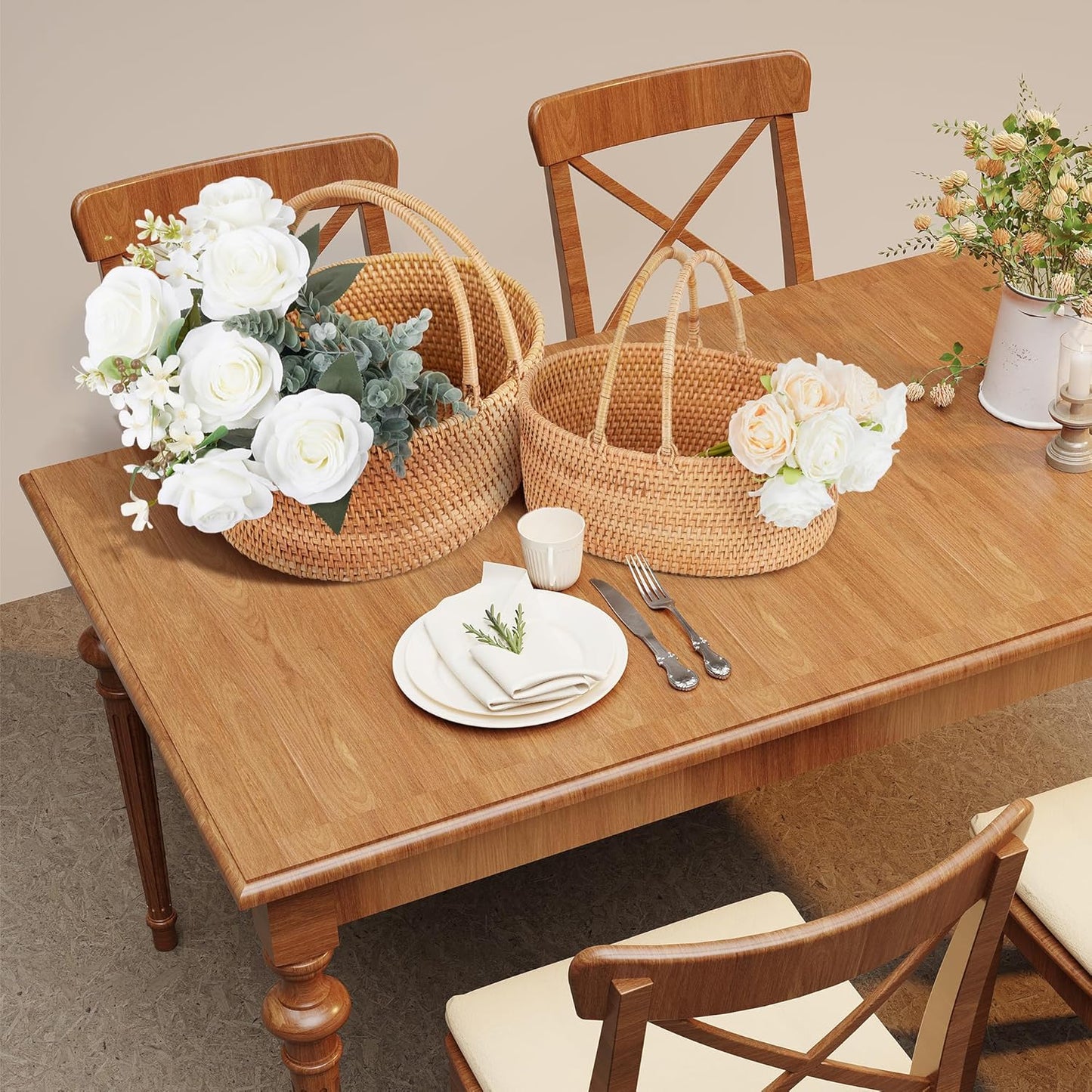 12.6"×9"×5" Rattan Picnic Basket with Handles, Large Oval Gift Basket, Hand-Woven Basket for Fruit, Empty Gift Basket for Festival, Wedding, Camping