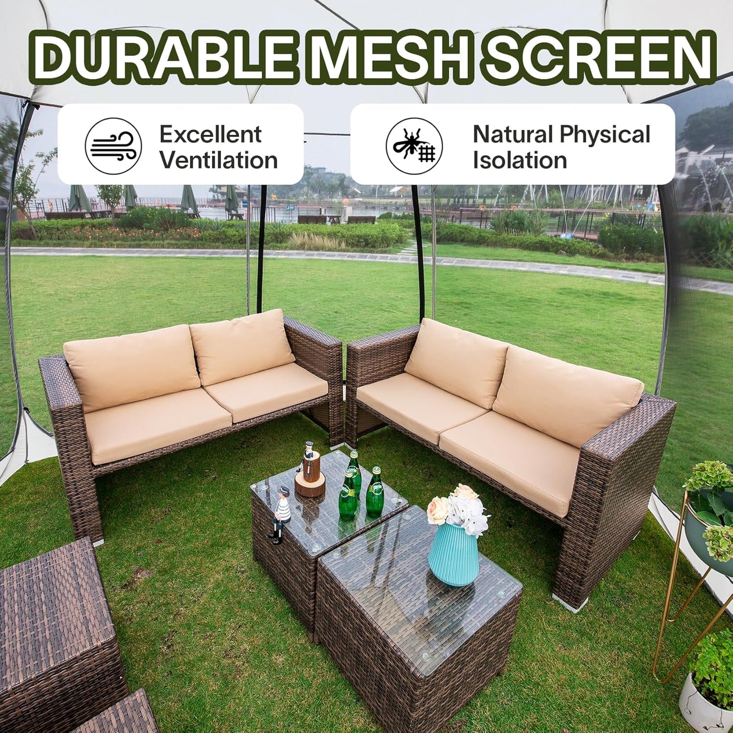 Alvantor Screen House Gazebo, 6-10-15 Person Pop Up Igloo Screened Canopy Tent with Mosquito Netting Sides, Instant UV Resistant Sun Shelter for Garden, Patio, Backyard