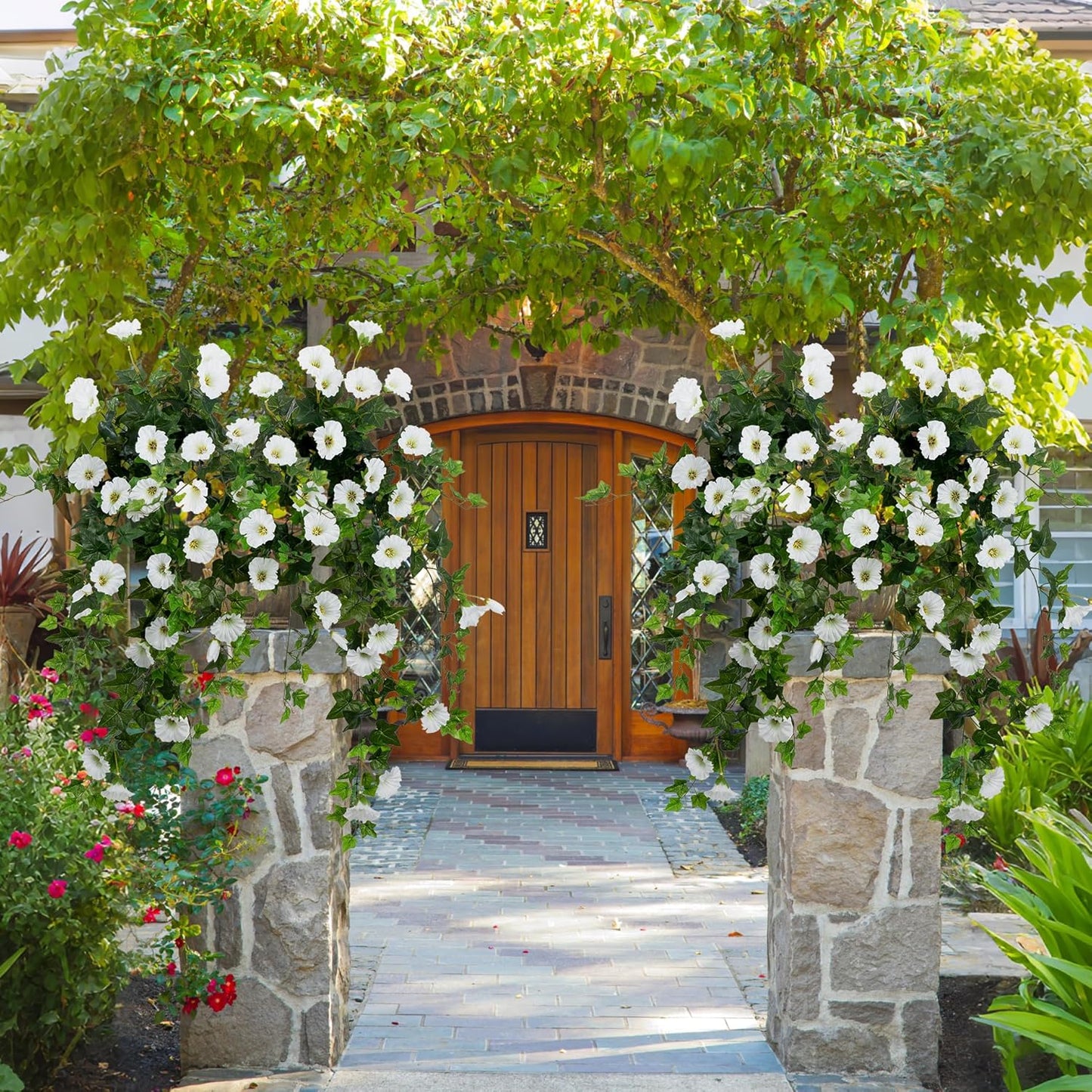 Artificial Flowers Faux Outdoor Plants Artificial Petunias for Outdoors Uv Resistant Fake Petunias Plants Hanging Flower Patio Decor Outside Basket Realistic Silk Plant No Pot(White 2pcs)