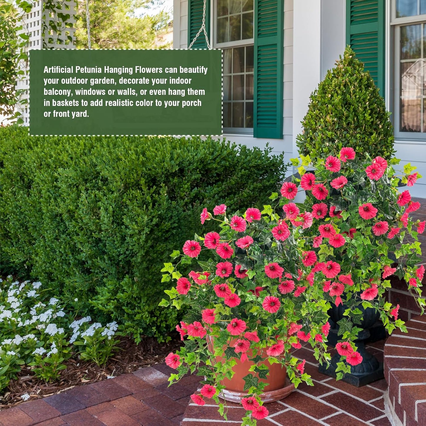 Artificial petunia plant Faux greenery Outdoor decoration hanging basket trumpet flower Garden Indoor balcony Decoration, Red