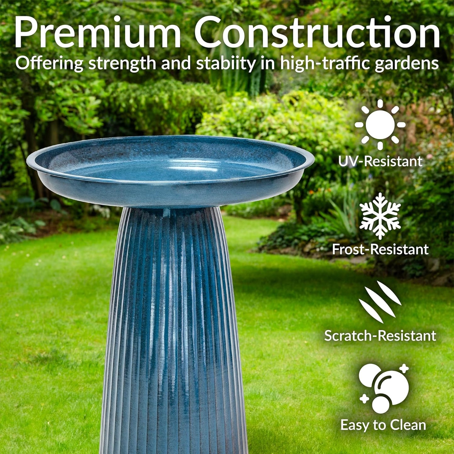 Sunnydaze Gleeful Garden Metal Bird Bath for Outdoors - Large Decorative Iron Birdbath - 23-Inch - Blue Glaze