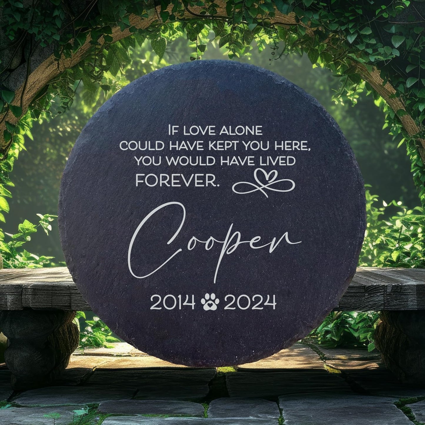 Personalized Pet Memorial Stone for Dogs and Cats | Custom Laser-Etched Weatherproof Garden Grave Marker | Natural Stone Bereavement Headstone Sympathy Gift | 4, 6, 10, or 12 Inch Heart or Circle Shape (A5)