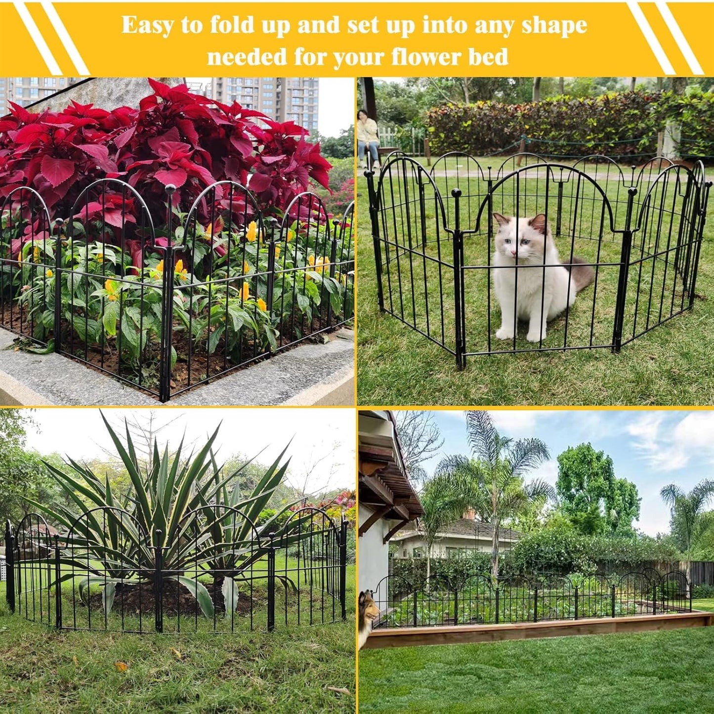 Garden Fence, 22 in(H) x 10.83 ft(L) Arched Rustproof Metal No Dig Fence Garden Fence Border, Ground Stake Animal Barrier Fence for Rabbit Dog, Outdoor Decor for Yard & Patio