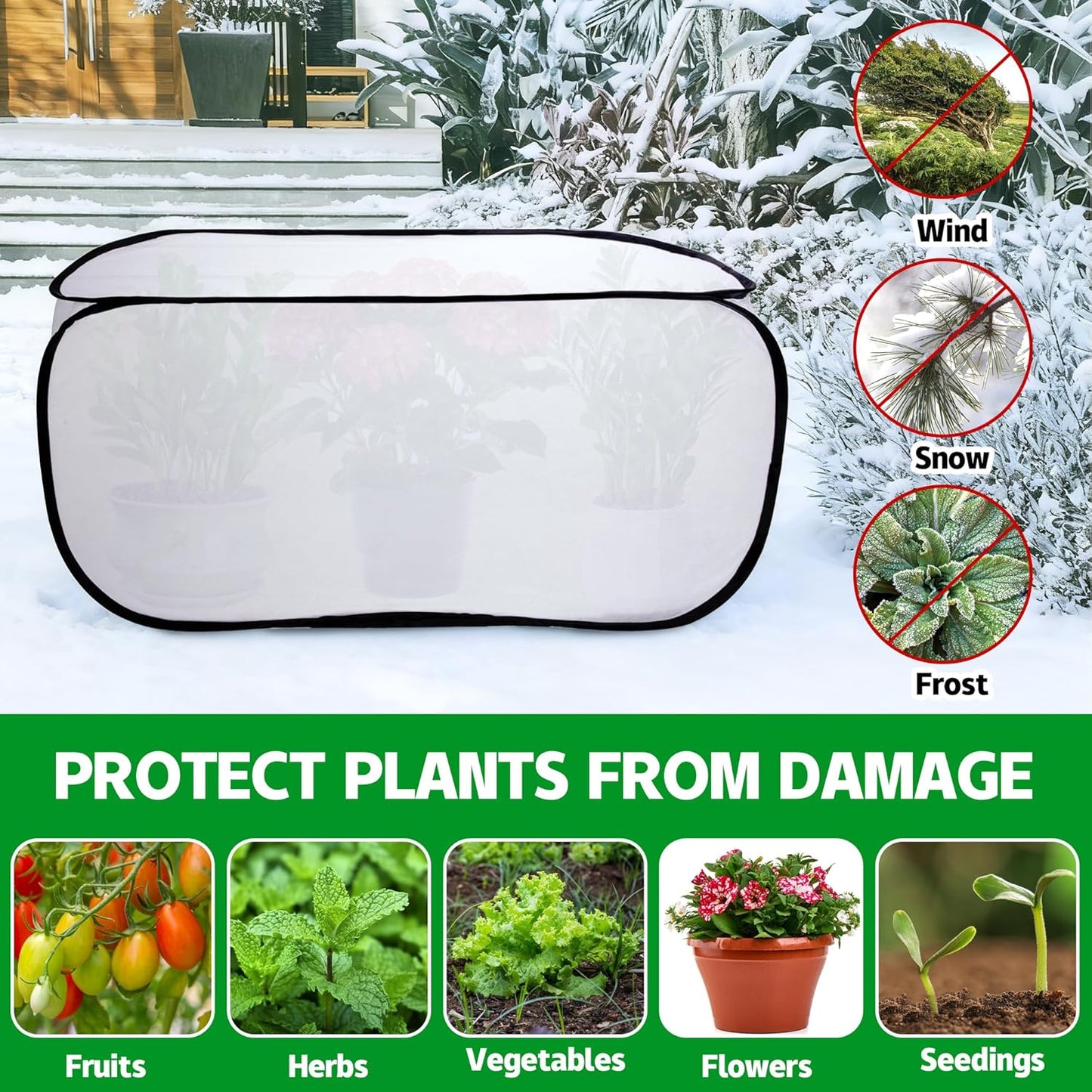 39" x 17" x 17" Pop up Rectangular Frost Protection Plant Cover, Winter Garden Plants Freeze Protection Tent, Warm Garden Bed Plant Protector Enclosure for Snow Frost Protection Indoor & Outdoor