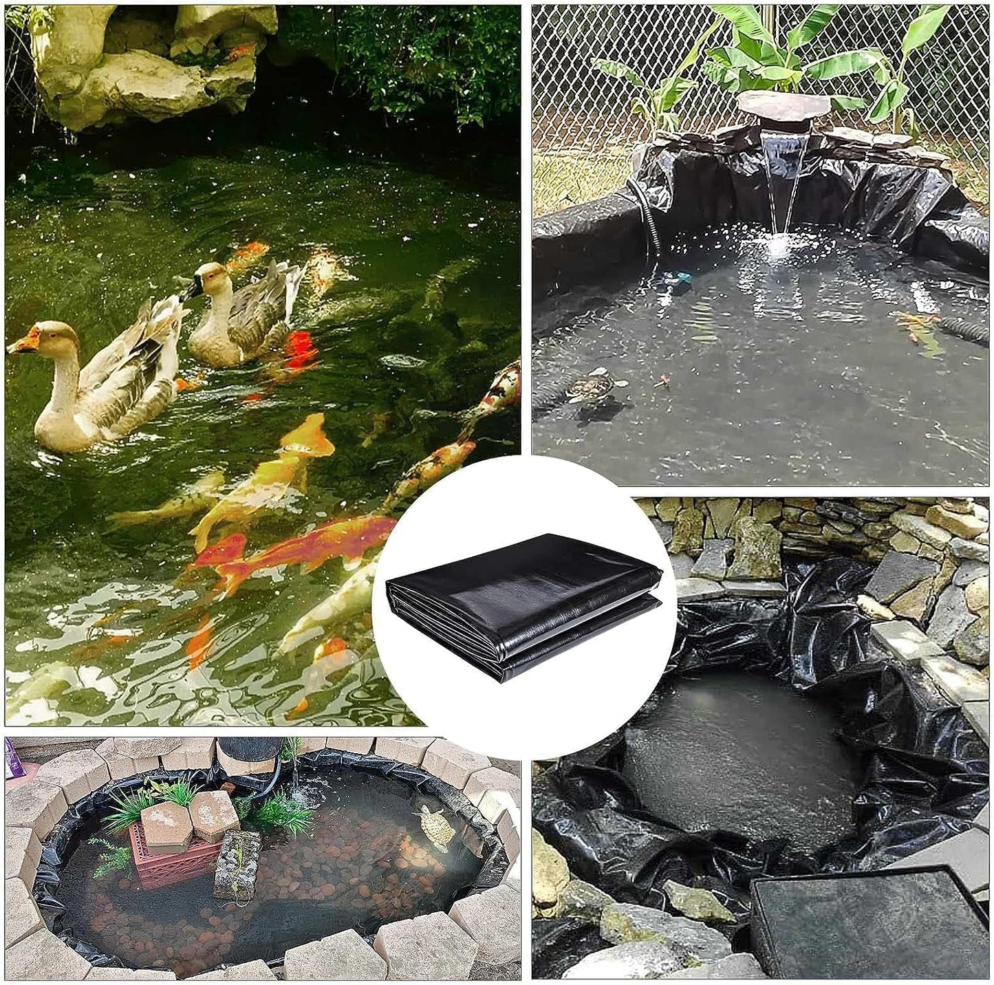 ToLanbbt Pond Liner 15 FT x 15 FT HDPE Pond Liners, 20 Mil UV Resistant Preformed Pond Liner Easy Cutting, Pond Liner for Natural Looking Ponds, Waterfall, Koi Pondsand Water Garden (Black)