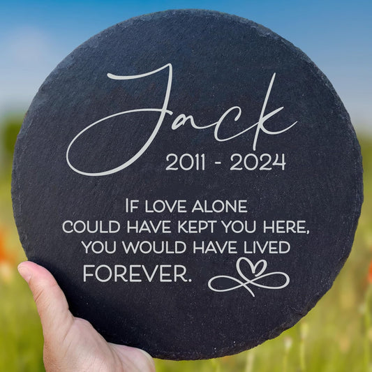Personalized Pet Memorial Stone for Dogs and Cats | Custom Laser-Etched Weatherproof Garden Grave Marker | Natural Stone Bereavement Headstone Sympathy Gift | 4, 6, 10, or 12 Inch Heart or Circle Shape (A6)