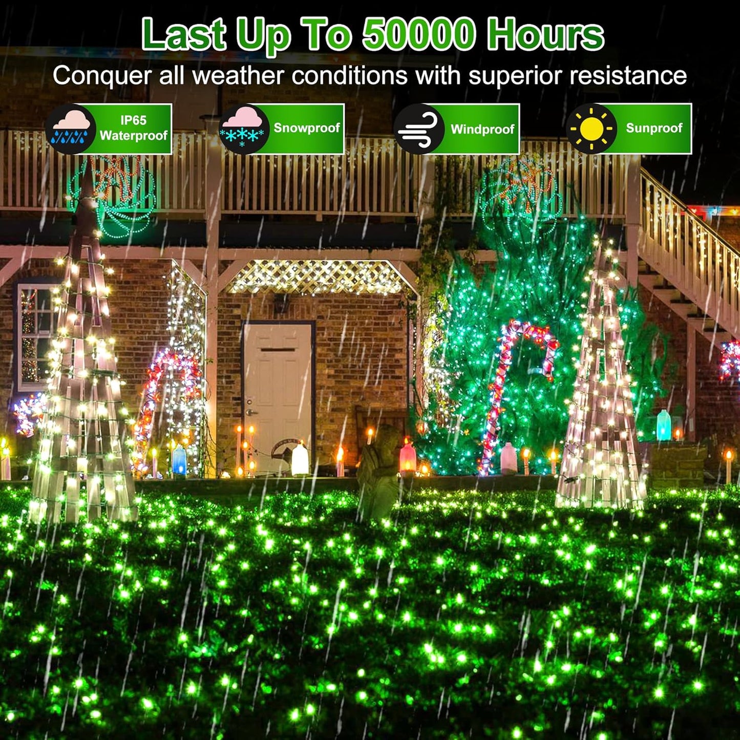 750 LED Christmas Lights Outdoor, 246ft 8 Modes Fairy Lights for Outside, IP44 Waterproof for Xmas Patio Yard Fence Deck Balcony Garden Decor Green