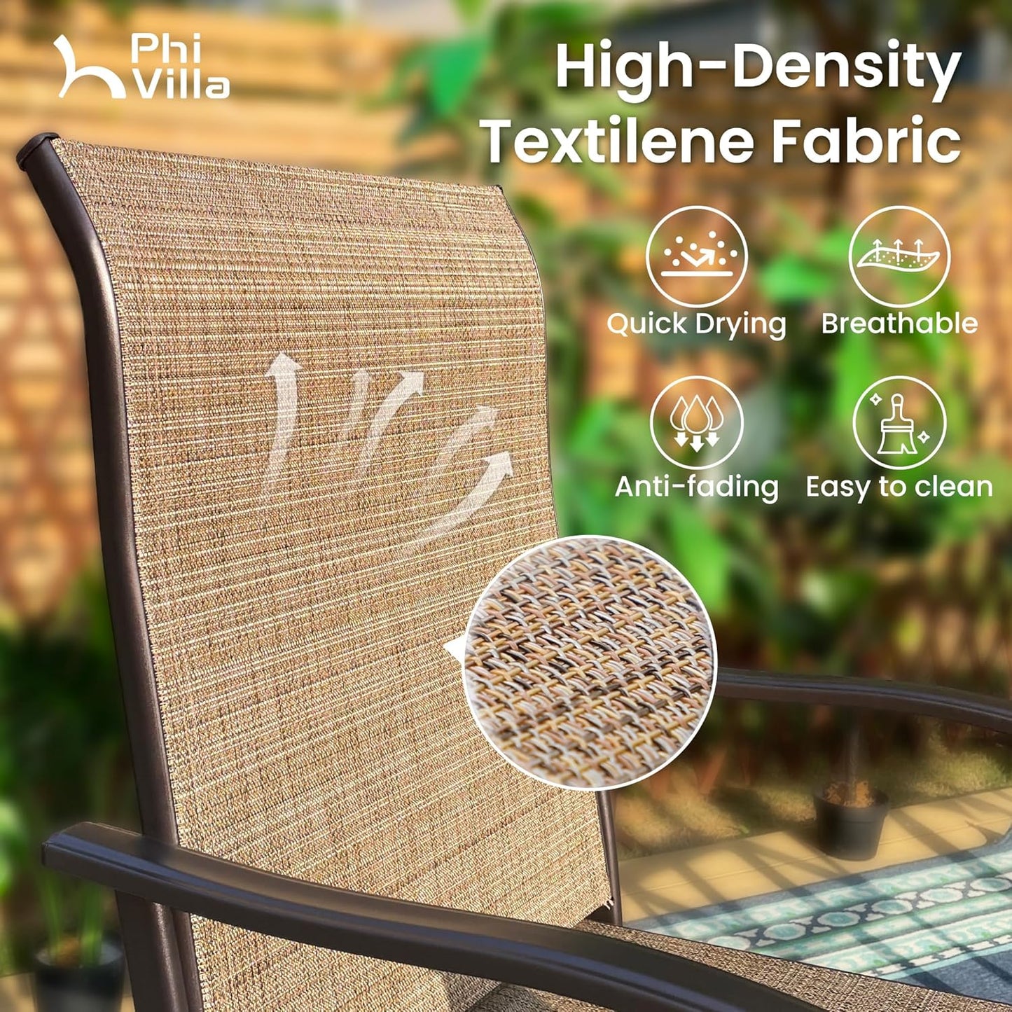 PHI VILLA Outdoor Bar Stools Set of 4, Swivel Patio Bar Stools & Chairs with 30" Seat Height & Brown Textilene Backrest, Tall Outdoor Chairs Bar Funiture for Outside, Porch and Yard