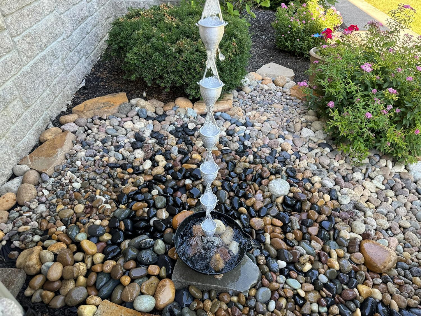 8.5 ft Tinkle Trickle Cups Aluminum, to Replace Roof Gutter Downspout, with Installation Kit, Rainwater Catcher/Water Diverter, JAS3007AL