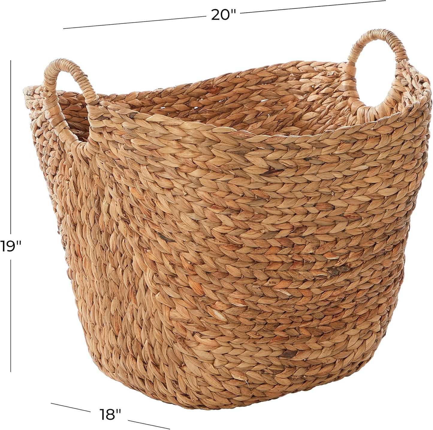 Deco 79 Seagrass Handmade Decorative and Functional Storage Basket Large Woven Basket Organizer with Ring Handles, Basket for Storage 20" x 18" x 19", Brown