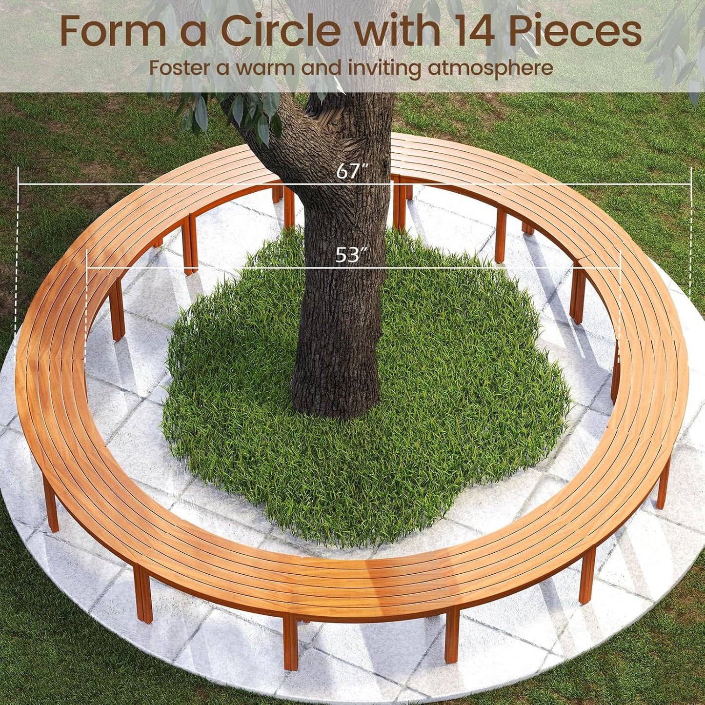 Tangkula Acacia Wood Outdoor Curved Bench Set of 2, Patio Garden Backless Fire Pit Bench with 800 lbs Weight Capacity, Outside Seating Furniture for Front Porch, Deck & Backyard