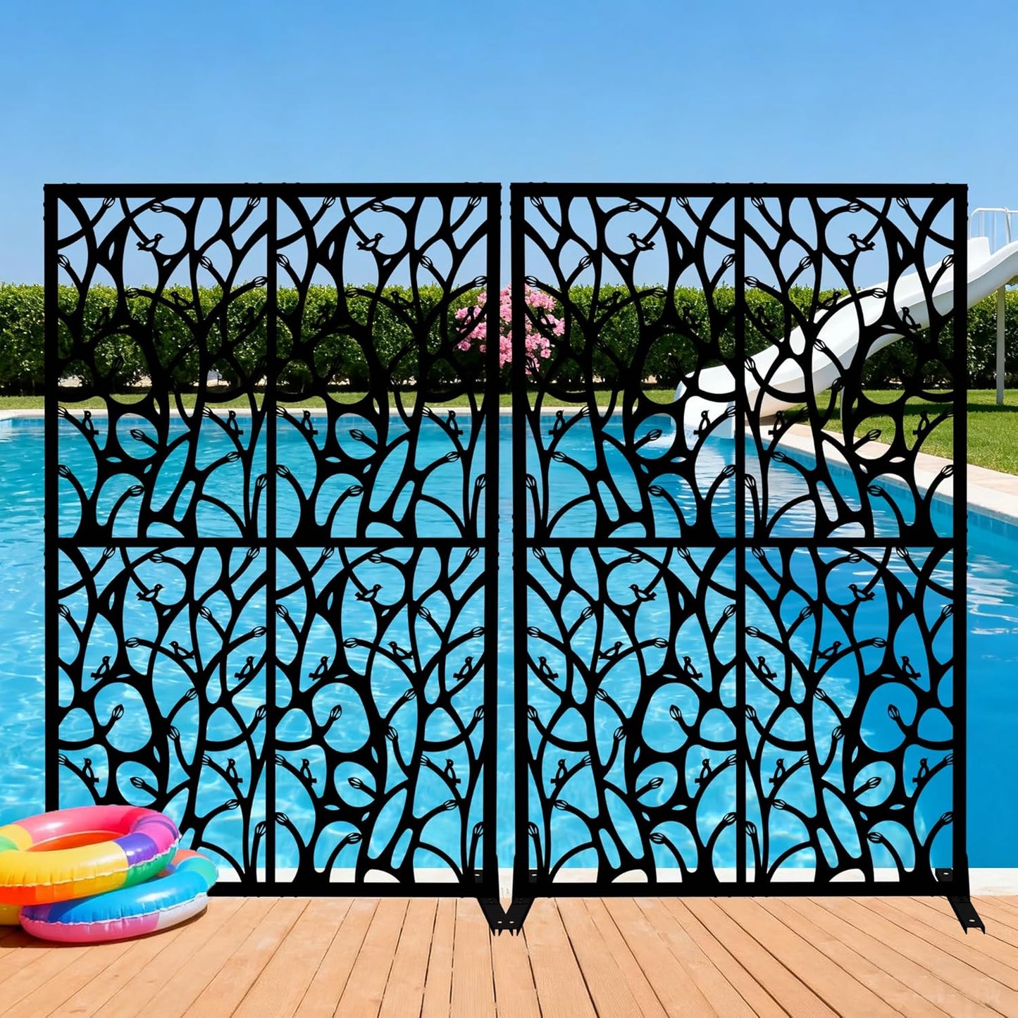 Metal Privacy Screen Outdoor W3.8Ft x H 6Ft Patio Privacy Panels Free Standing Divider Decorative 2 Pack for Balcony Garden Room Lawn Deck (2, Black Bird)