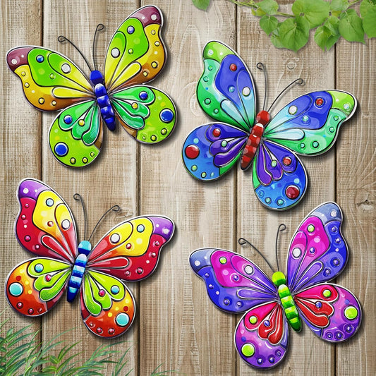 ULENDIS 4 Pack Metal Butterfly Wall Decor, Outdoor Fence Wall Art Decor, Hanging Decoration for Garden Backyard Living Room Balcony Patio Indoor(B)