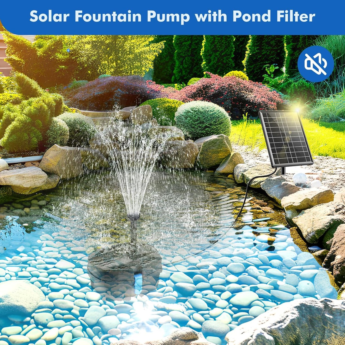 POPOSOAP Solar Fountain Pump with Pond Filter Kit, 8W Solar Pond Pump with Pond Filter Box, Pond Filter for Outdoor Pond Garden Fountain Waterfall DIY Water Feature-P3081