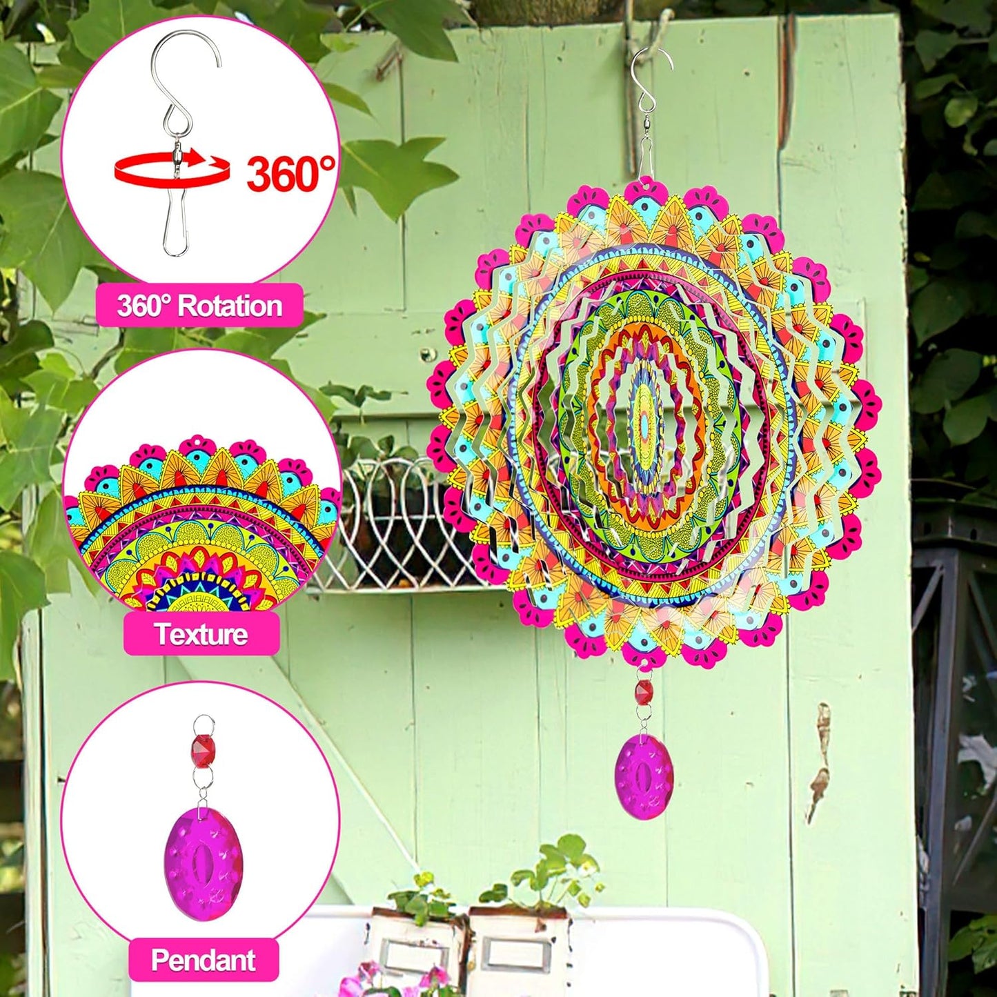 Wind Spinner, Hanging Wind Sculptures,Wind Spinners for Yard and Garden Decor,Yard Decorations Outdoor,Hanging Art Ornaments for Garden Yard Balcony Decor (Mandela Multicolor)