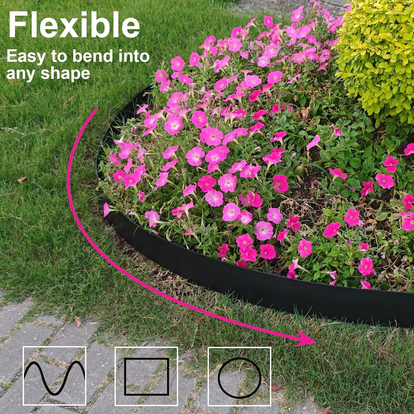 102FT Landscape Edging 4 in Tall with 110 Spikes, Garden Edging Border and 1 Hammer, Plastic Landscape Edging Border Lawn Edging for Landscaping, Flower Beds, Yard