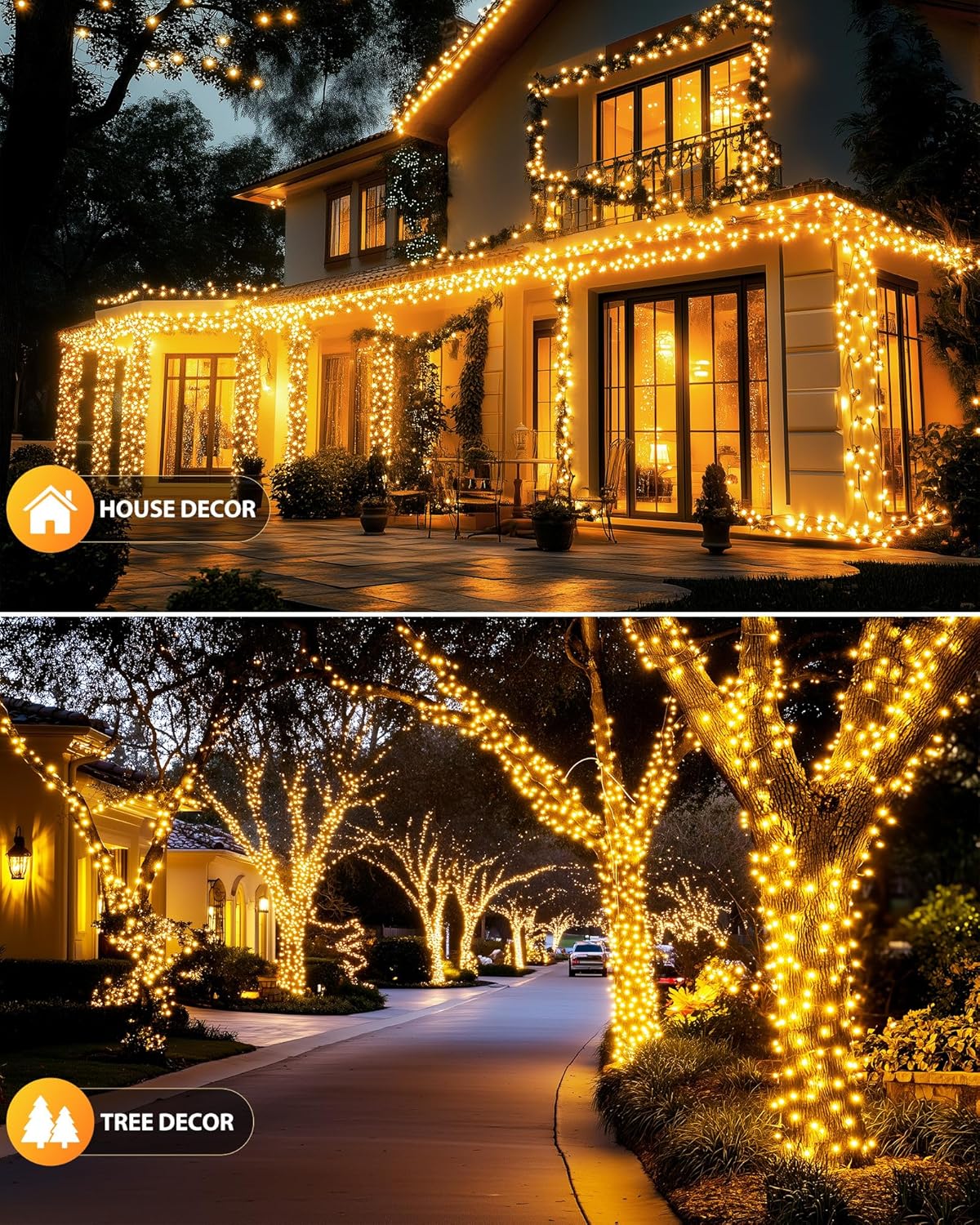 Brightown 2 Pack Solar String Lights for Outside, 92Ft 240 LED Solar Lights Outdoor Waterproof with 8 Modes, Solar Outdoor String Light for Patio Yard Tree Garden Party Decorations, Warm White