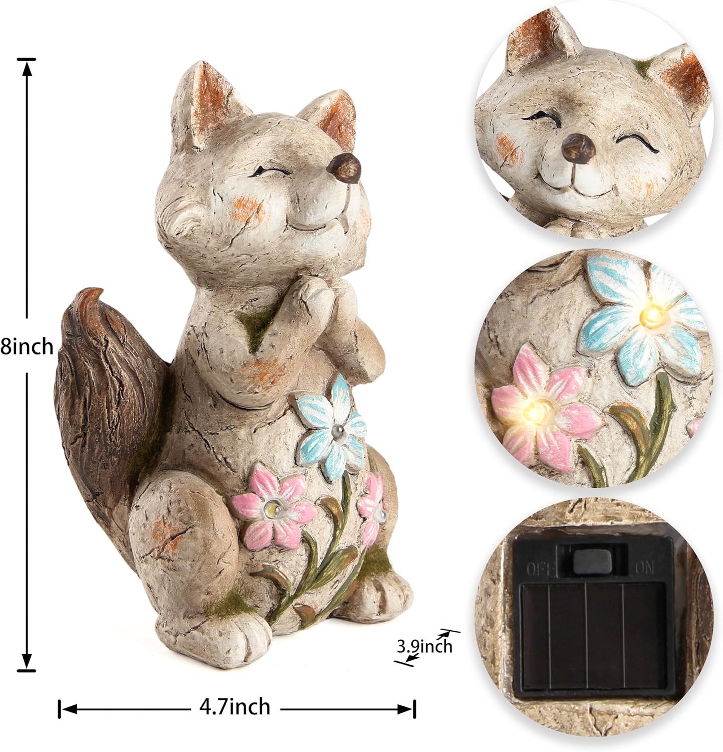 Fox Statue for Garden Decor, Garden Statue with Solar Power Light for Outdoor Patio Porch Lawn Yard Backyard Oudside Indoor Shelf Decoration,Praying Fox Sculptures & Statues Woman