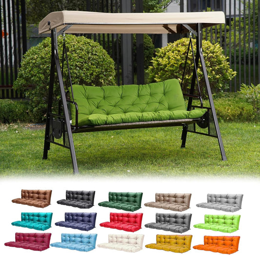 Porch Swing Cushions,Outdoor Cushions 3 Seater Replacement with Backrest, Waterproof Thickened Bench Cushion with Ties for Porch, Patio,Outdoor, Backyard and Garden (Grass Green 60 * 40 in)