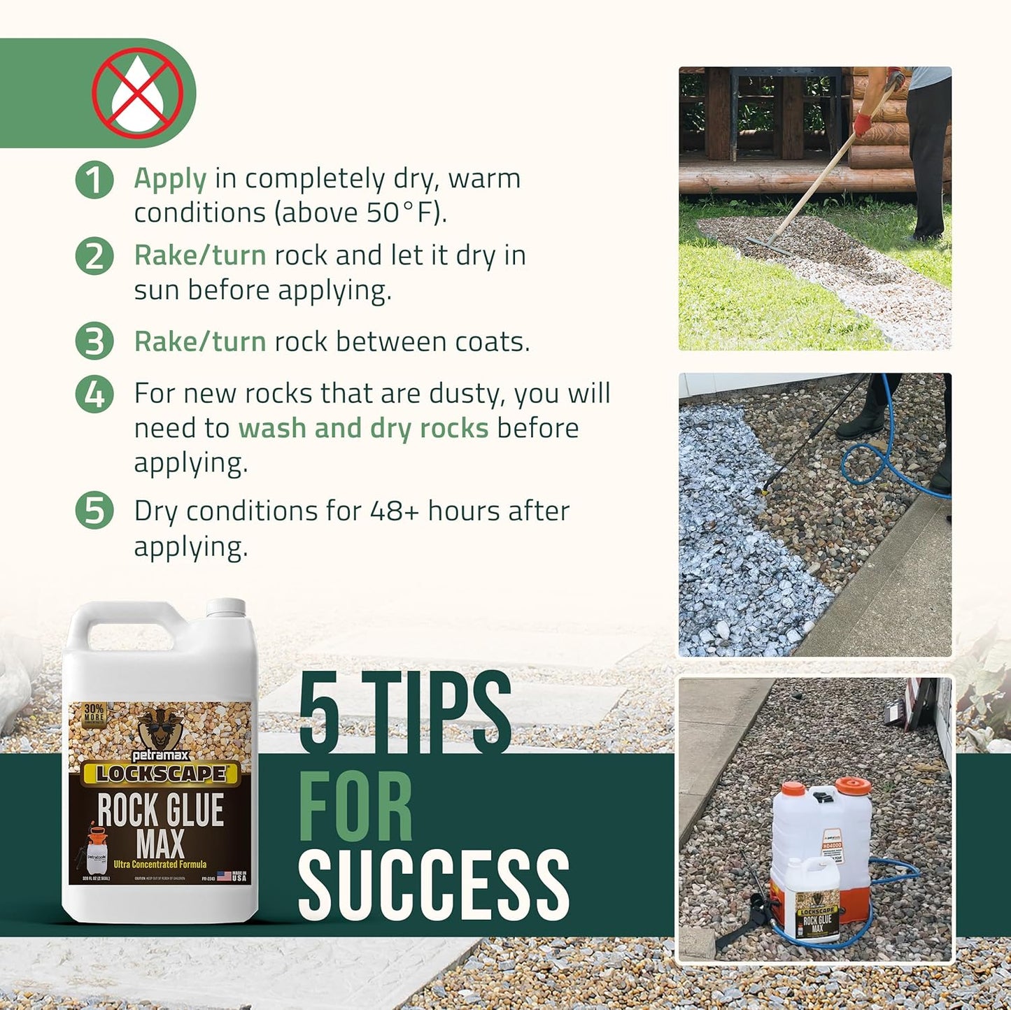 Petra Max Rock Glue for Landscaping, 2.5 Gallon - Wide Coverage & Pet Safe Mulch Glue for Rocks - Lockdown Gravel/Pebbles/Stones - Sticky Clear Gravel Binder & Decomposed Granite Stabilizer