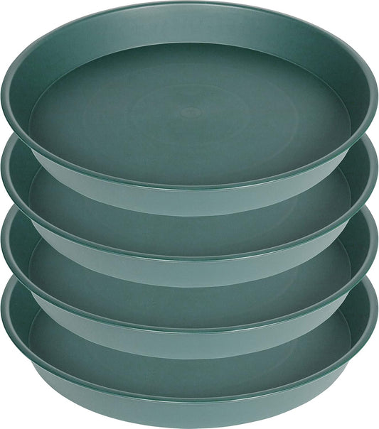 4 Pack of 18 19 inch Plant Saucer Drip Tray (16.6 inch Base), Heavy Duty Large Deep Plant Saucers for Pots, Plastic Flower Planter Water Trays for Indoors Outdoor (19", Green)