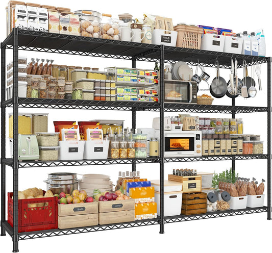 REIBII 72.8" W Storage Shelves Load 1500LBS, 4 Tier Metal Shelving Unit Wire Shelving for Storage Rack Heavy Duty Metal Shelves for Garage Pantry Kitchen, 17.7" D x 72.8" W x 59" H