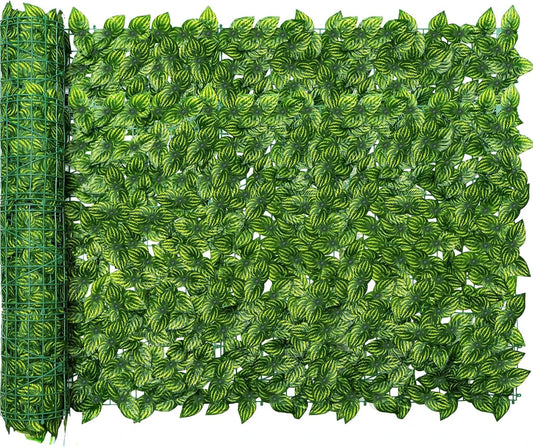 Jinwu Artificial Ivy Privacy Fence Screen (2 Rolls, Total 59x118 inch), Expandable Faux Privacy Fence with 80 pcs Zip Ties, Decoration for Outdoor Garden, Printed Watermelon Leaf