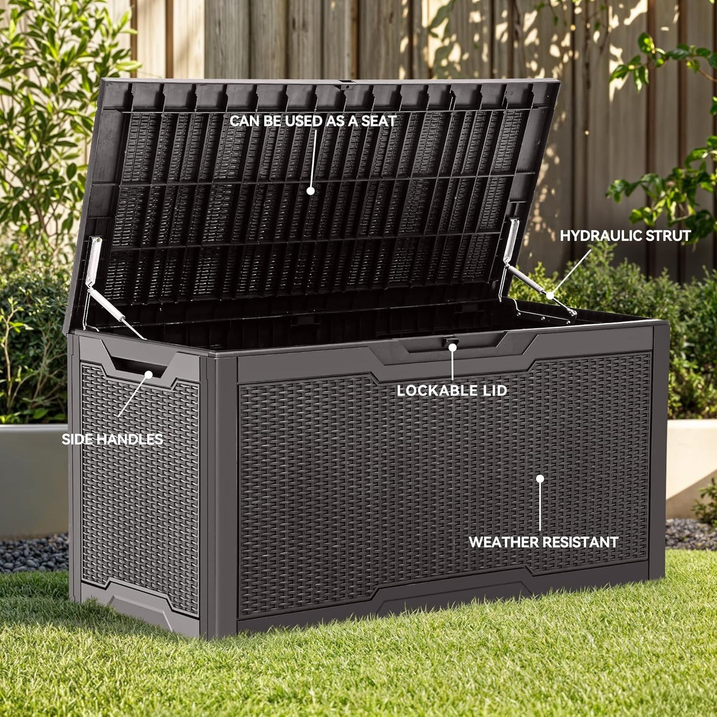 YITAHOME 100 Gallon Large Resin Deck Box Outdoor Storage Boxes for Patio Furniture, Outdoor Cushions, Garden Tools and Pool Supplies-Waterproof,Lockable (Dark Brown)