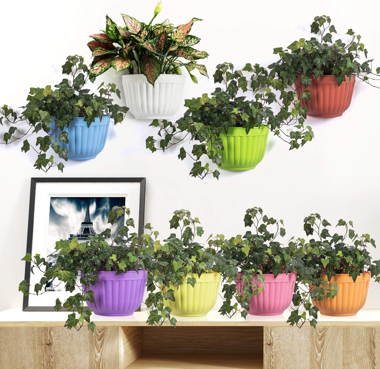 ORIMERC 6 Pcs Colorful Resin Wall Hanging Planter Pot Vertical Garden Living Wall Mount Window Hang Indoor Outdoor for Kitchen Herb Balcony Railing Shelf Fence Bedroom Trellis Décor