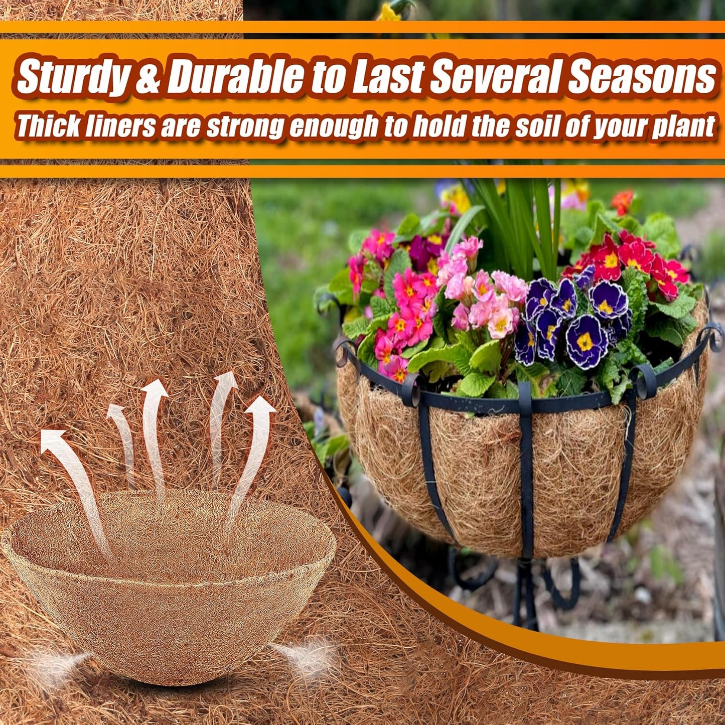 Coco Liners for Planters 18 Inch, 4 Pack Round Hanging Basket Liners, Coconut Fiber Liners for Planters Flowers Garden