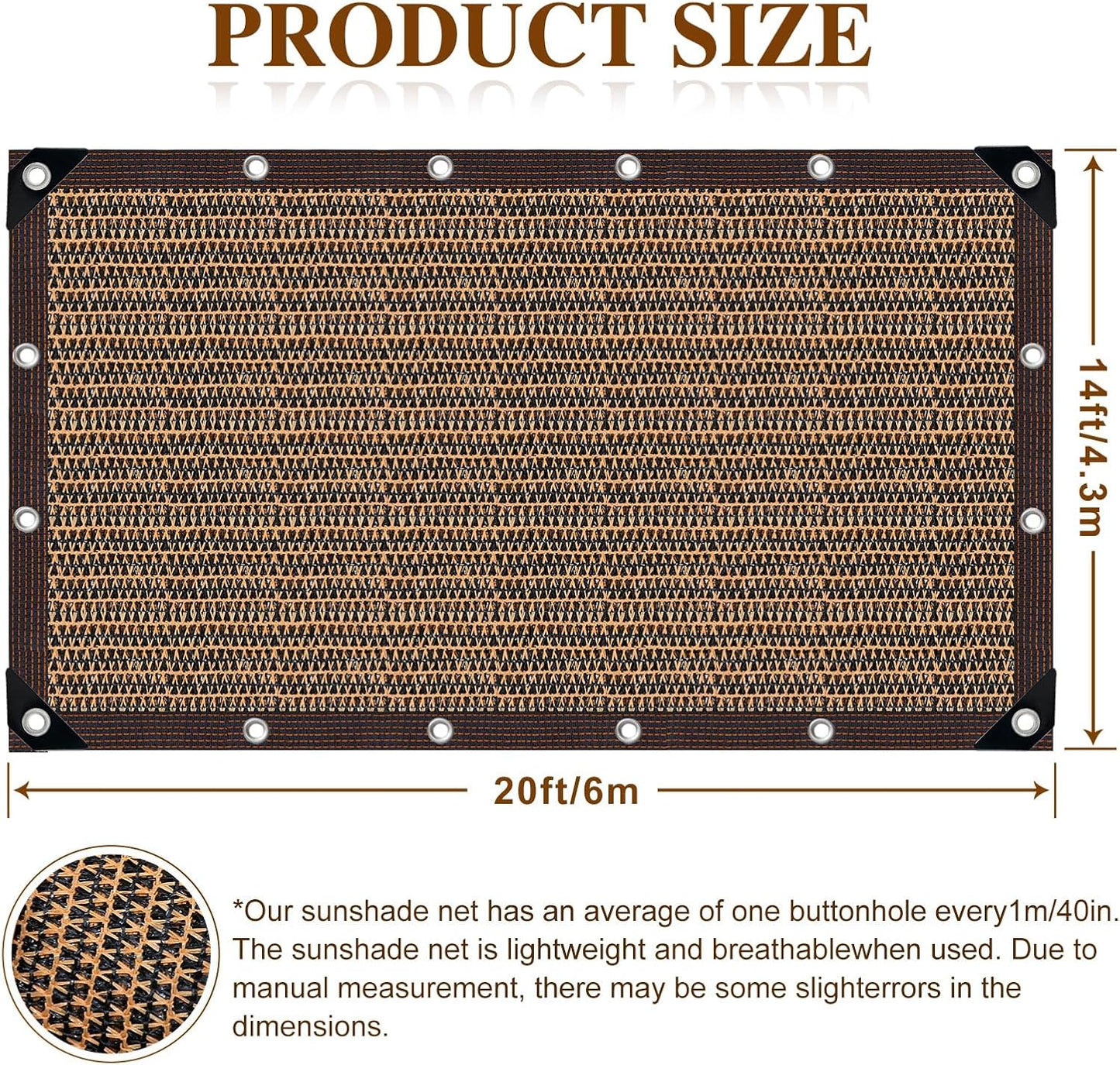 Shade Cloth,80% Sunblock Net with Metal Grommets and Reinforced Edges,Garden Sun Shade Netting,Used in Courtyards,Balconies,Carports,Greenhouse, Plants Growing,Chicken Coop Patios etc.14x20FT