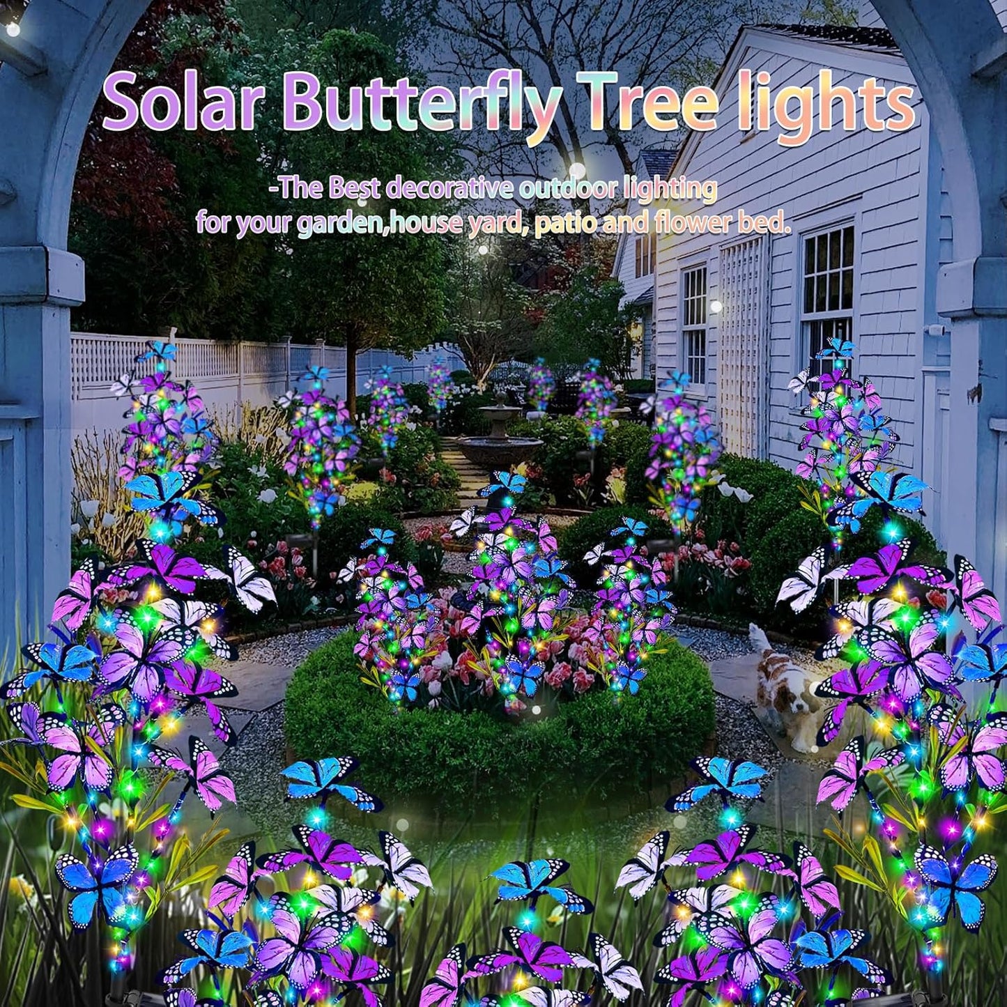 Solar Garden Lights Outdoor, Waterproof 2 Pack Solar Butterfly Lights with 60 LED 12 Butterfly Colorful Lighting for Garden Yard Lawn Outdoor Decor, Gift for Mom Women Mother's Day