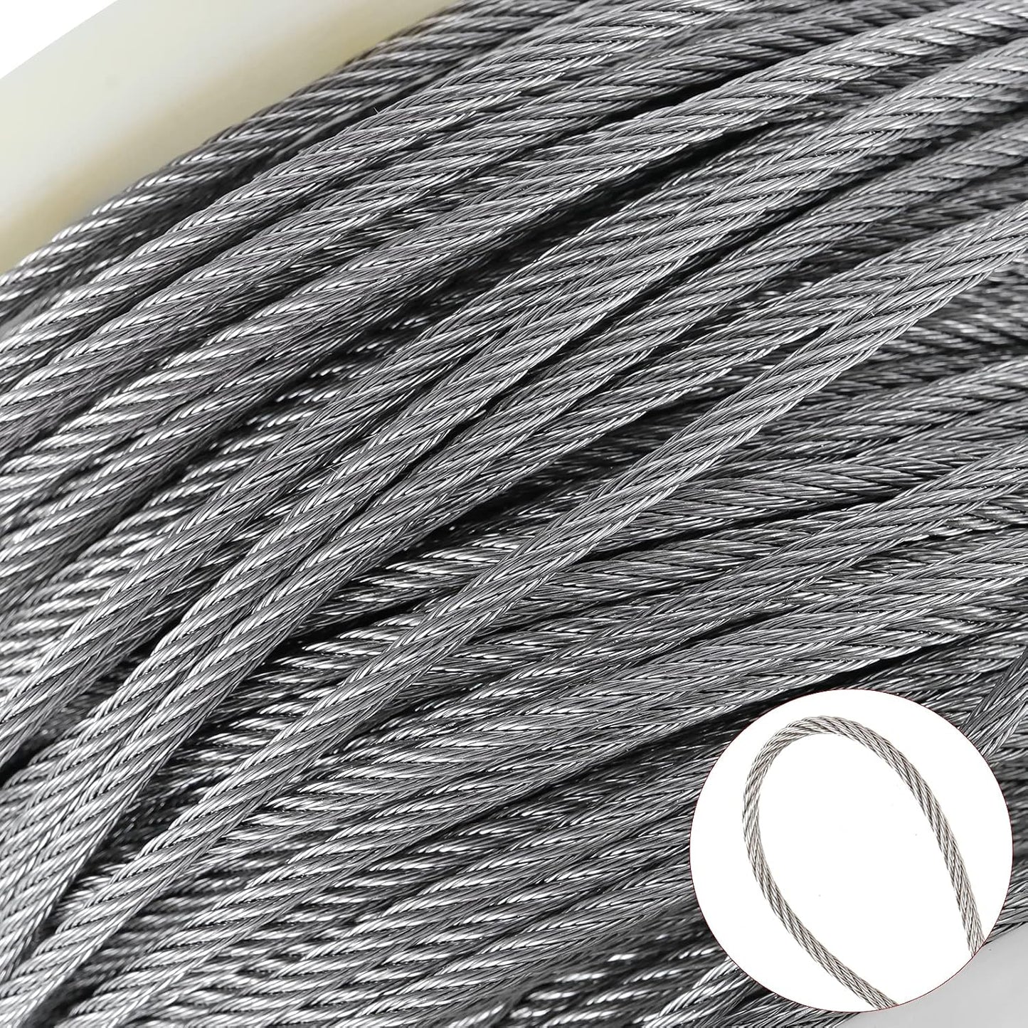 1/8 Inch 200 FT 316 Stainless Steel Wire Cable, 7x7 Inch Aircraft Cable, Wire Rope 100 PCS Strand Construction Braided with Crimping Sleeves, 660lbs/300kg Breaking Strength