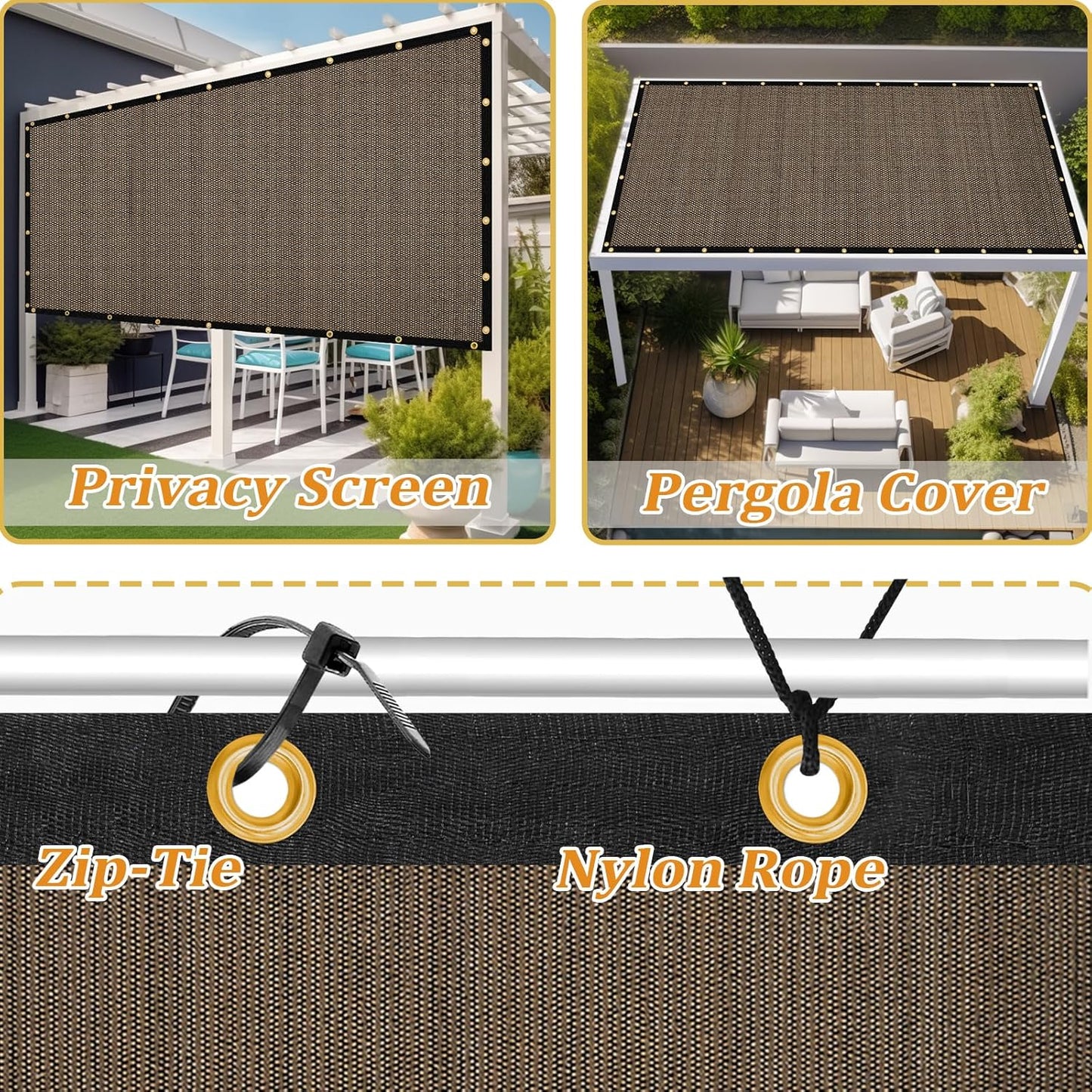 Shade&Beyond Customized Size 9' X 10' Shade Cloth with Grommets, 90% UV Protection UV Protection Mesh Tarp Sun Screens for Patio GN01, Mocha