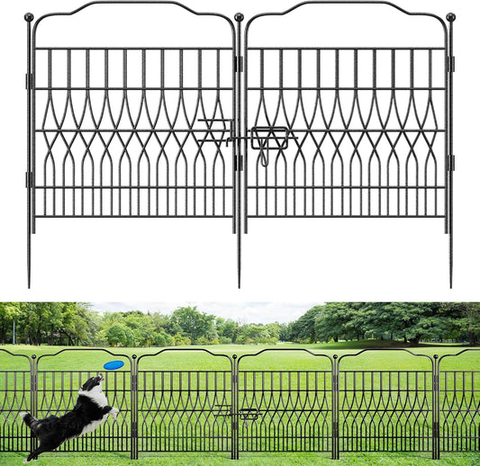 Bepatio 5 Panels Garden Fence with Latch, 27.6in (H) x 9.8ft (L) Dog Fence Outdoor for Yard, Arc Metal Fencing Panels, Animal Barrier Fencing for Outdoor, Patio, Flower Bed