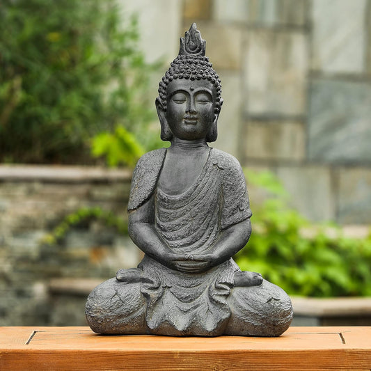 LuxenHome Large Buddha Statue Outdoor and Indoor, 22" Fiber Stone Meditating Buddhas Garden Statues Outdoor, Zen Buddha Garden Sculptures & Statues, Outdoor Statues for Patio, Backyard Deck
