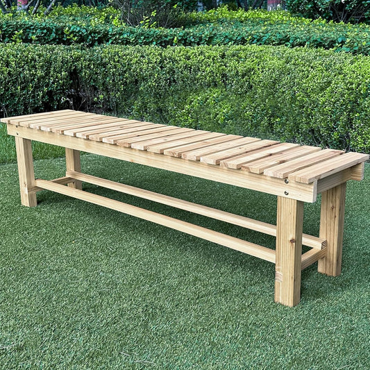 Outdoor Garden Bench, 2-Person Wood Patio Bench Weatherproof Outdoor Backless Bench, Anti-Corrosion and Anti-Rust Garden Benches for Garden Lawn Porch Park Backyard (Natural,35.5''/90cm)