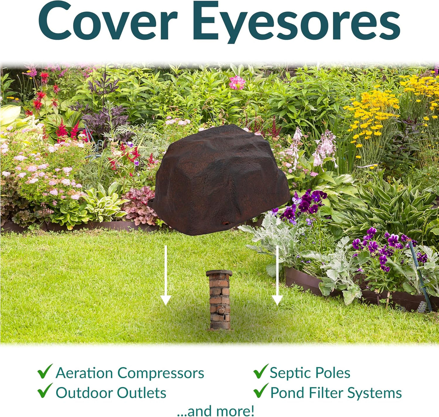 Sunnydaze 14” H Polyresin Faux Landscape Rock Cover - Lightweight Fake Rock Well Pump Cover for Outside - Brown - 2-Pack