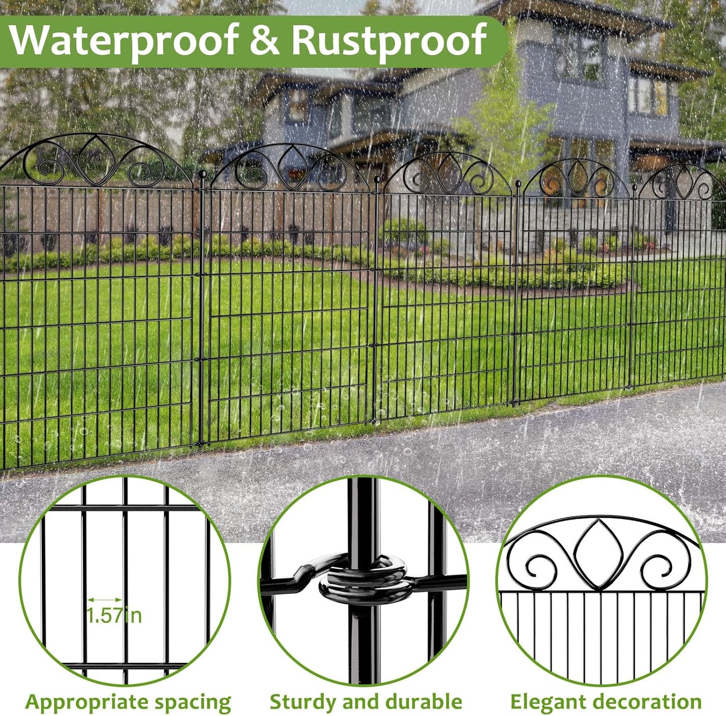 5 Panels No Dig Tall Garden Fence Panel – 34" H X 11' L Rustproof Metal Dog Fence Outdoor for Yard, Decorative Animal Barrier Fence for Pet, Garden Border, Patio, Flower Beds| Temporary Fencing