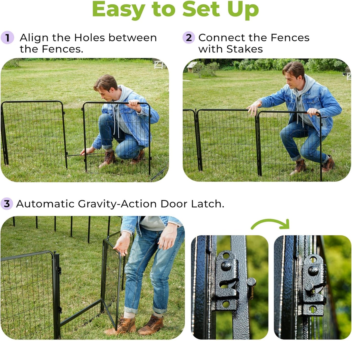 Decorative Garden Fence with Gate 32 in(H) x 26.8 ft(L) 12 Panels, Heavy Duty Metal Animal Barrier Fence for Yard, Flower Bed Fencing, Garden Border Fence, Easy Set Up, Black