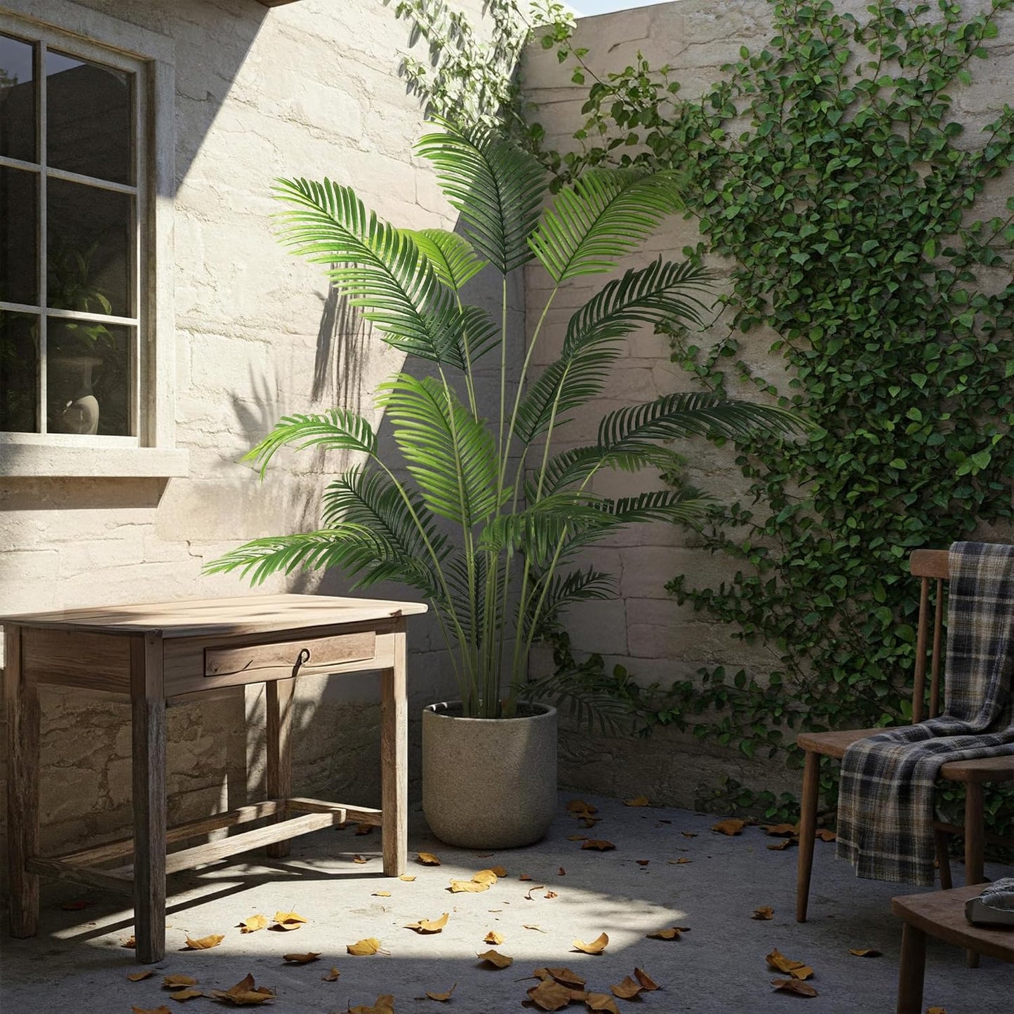 Worth Garden 82in 2-Pack Artificial Areca Palm Tree in Pot, 7ft Fake Cane Palm Silk Plant Indoor Outdoor, Dypsis Lutescens, Lifelike Faux Silk Plants Home Decor