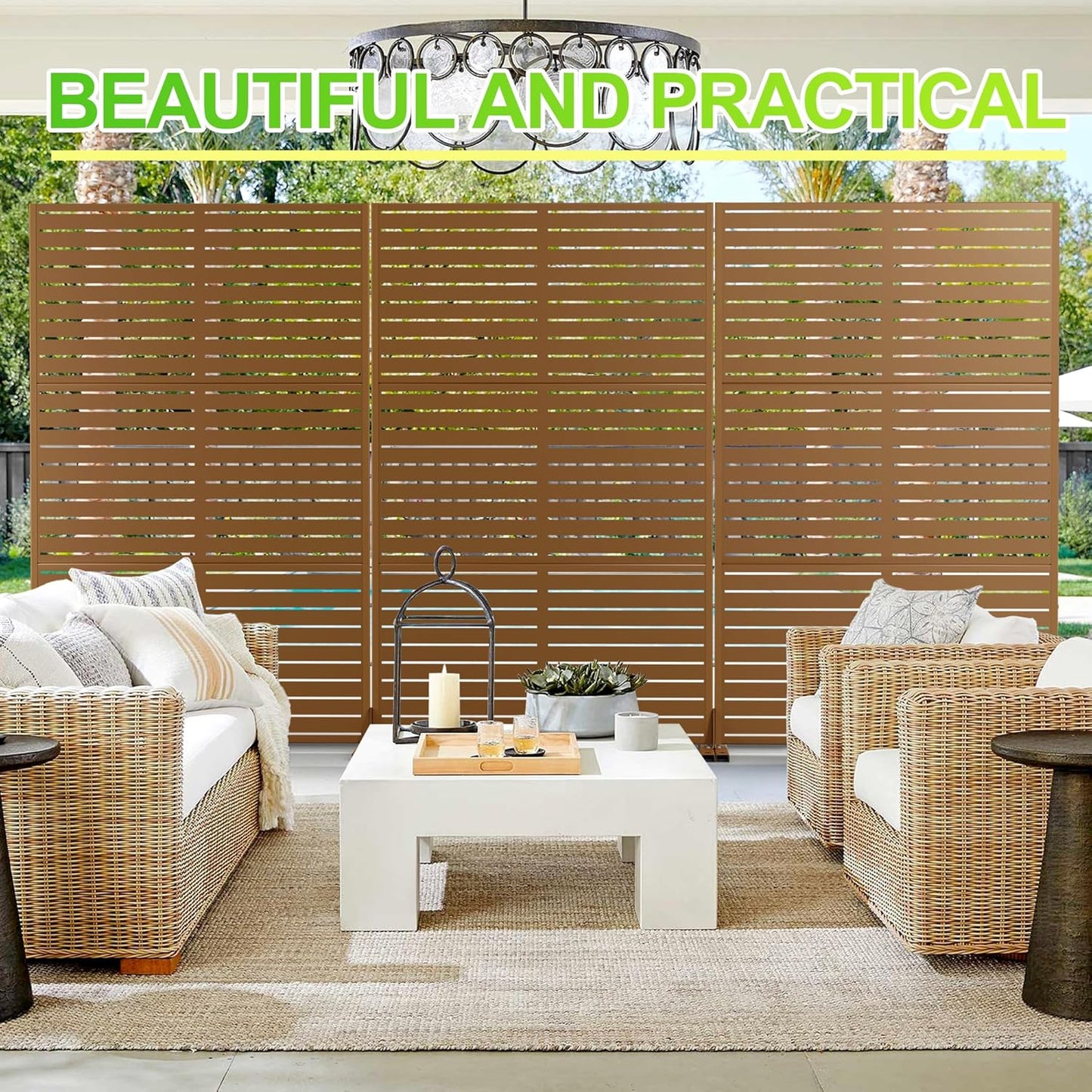Outdoor Privacy Screen,72" H×47" W Metal Privacy Screen, Freestanding Privacy Fence Panels for Patio